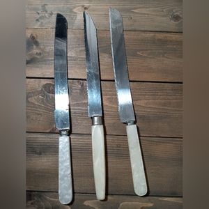 3 Knives Pearl Handles Treasure Masters Stainless Steel Sheffield England Vtg